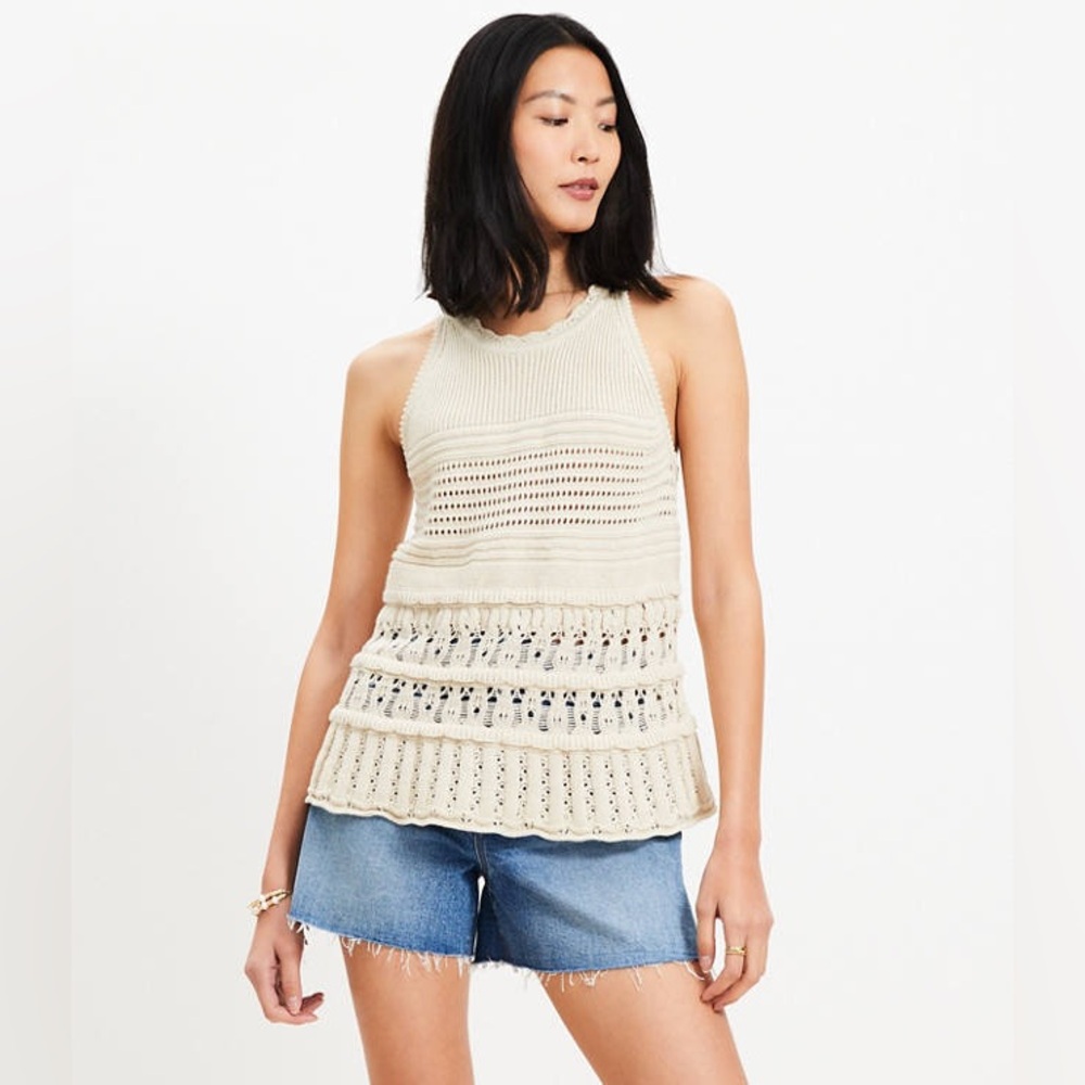 Loft Textured Pointelle Swingy Sweater Tank Top